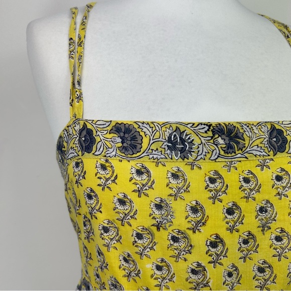 East Artisan Anokhi Maxi Dress Size 18 Bright Yellow Block Print Tiered Boho - Picture 3 of 9